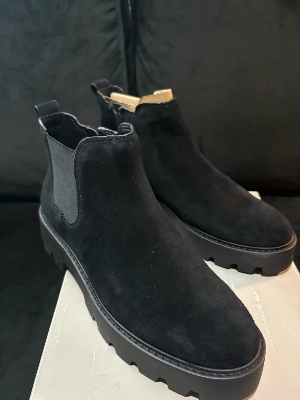 Franco Sarto Black Suede Platform Chelsea Booties - Women's